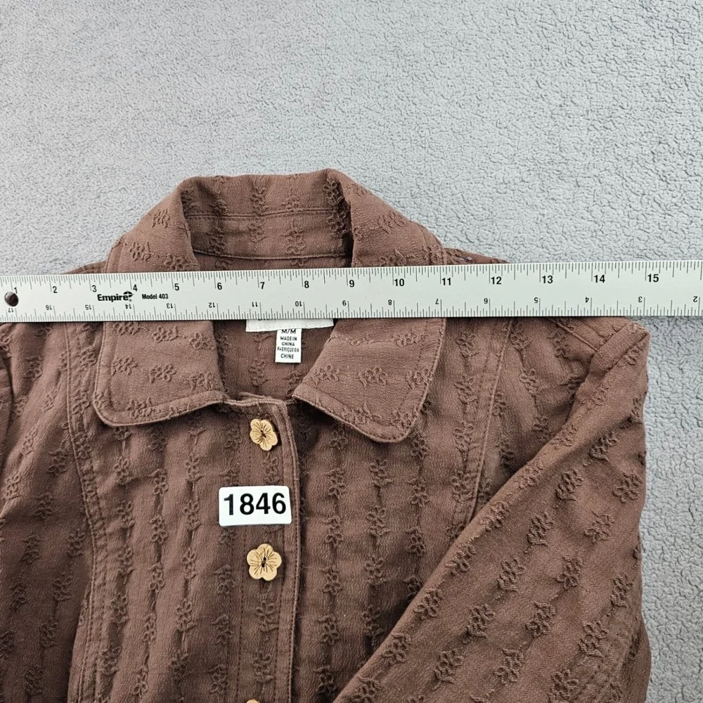 David Brooks Jacket Womens M Brown Cocoa‎ Floral Textured Collared Button Front